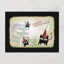 Svartkatt snö träd vind kall-vykort för  helg vykort