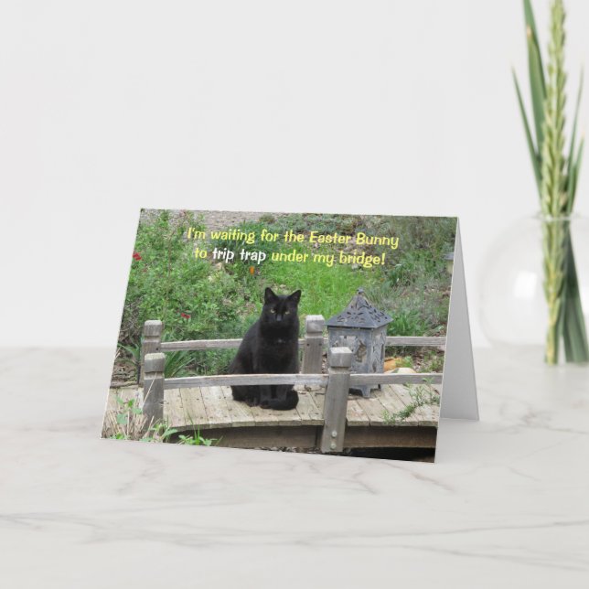 Svartkatt som väntar på Bridge Påsk-kort Helgkort (Framsida)