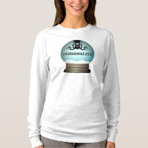 Svartkattynglare snö globe blue grått t shirt