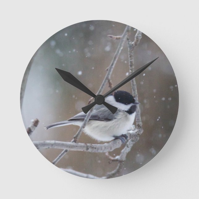 Svartklädd Chickadee - Songbird Rund Klocka (Framsida)
