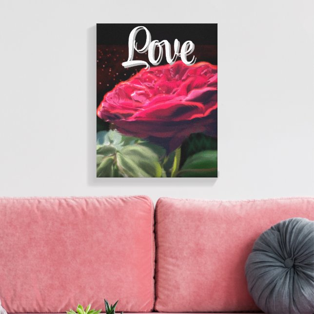 Svartkonsblommor från röd ros Flower Grönt Blommig Canvastryck (Insitu (Vardagsrum))
