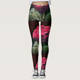 Svartkonsblommor från röd ros Flower Grönt Blommig Leggings