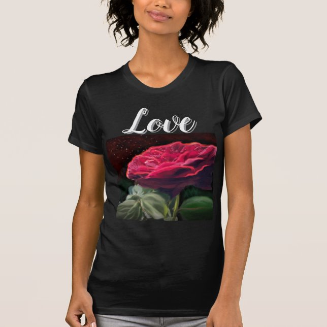 Svartkonsblommor från röd ros Flower Grönt Blommig T Shirt (Framsida)