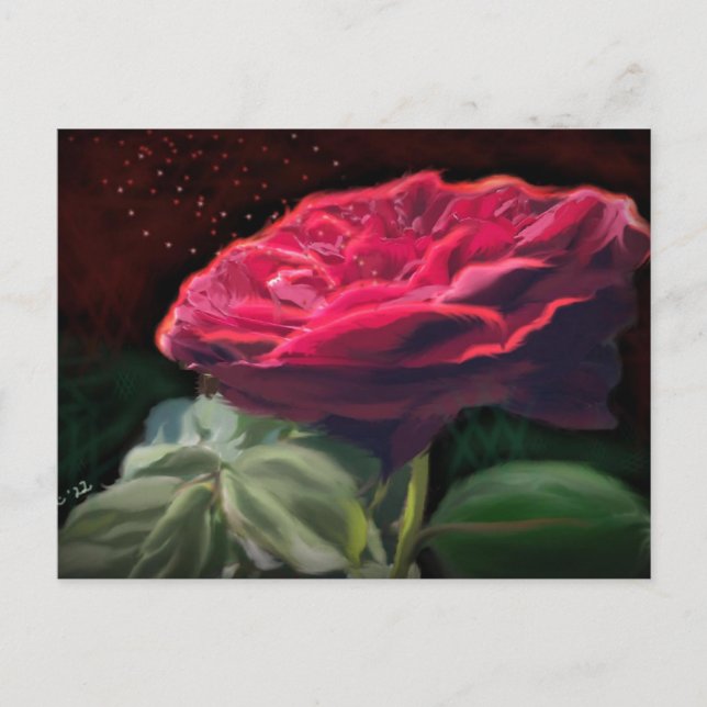 Svartkonsblommor från röd ros Flower Grönt Blommig Vykort (Framsida)