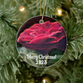 Svartkonst i Röd ros Flower Grönt Blommigt Julgransprydnad Keramik