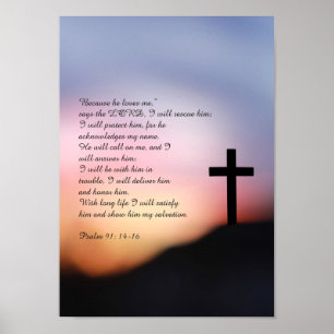 Svartkor för Psalm 91 på backen och solnedgånge Poster