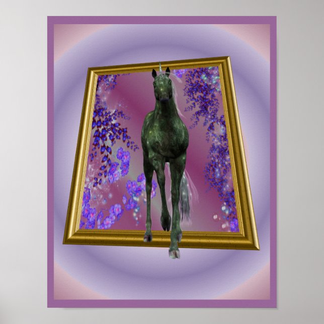 Svartkorniga hästar utanför gränserna Fantasy Art Poster (Framsidan)