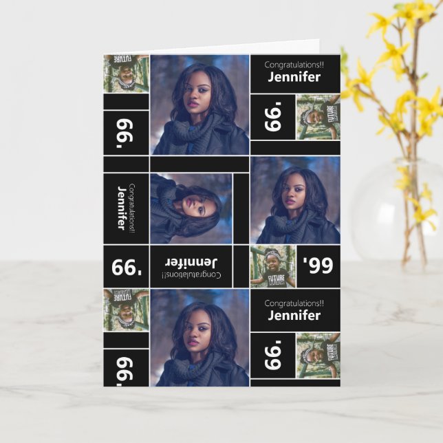 Svartkort i kvadratisk fotoklass i Studenten-klass Kort (Gul blomma)