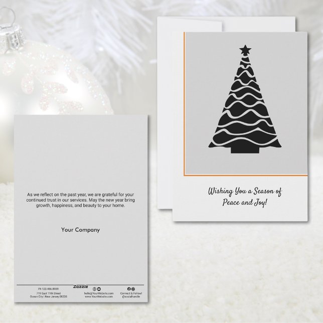 Svartkort och Grått Julgran-visitkort för Helgdag Julkort (Black & Gray Christmas Tree Business Holiday Card)