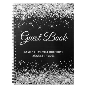 Svartkroppslig dagbok för silver Glitter, 21:a föd Anteckningsbok