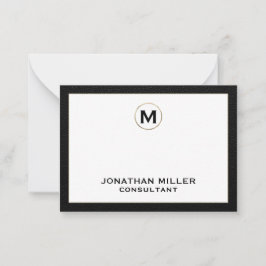 Svartläder Guld - första monogram Anteckningskort