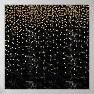 Svartmarmor från elegant faux guld glitter poster