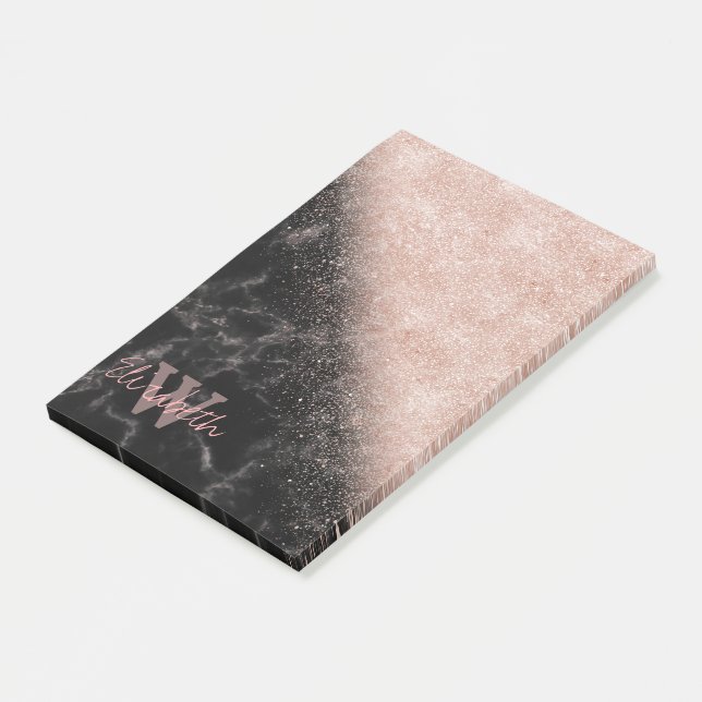 Svartmarmor från elegant faux ro guld post-it block (Vinklad)