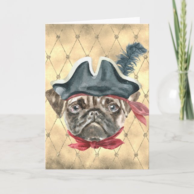 Svartmask Pug Pirat Välkomstkort Kort (Framsida)