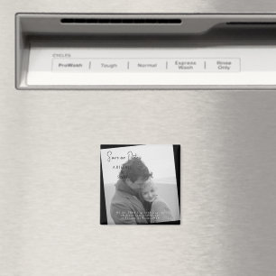 SvartModern B/W Foto Bröllop Spara Datum Magnet