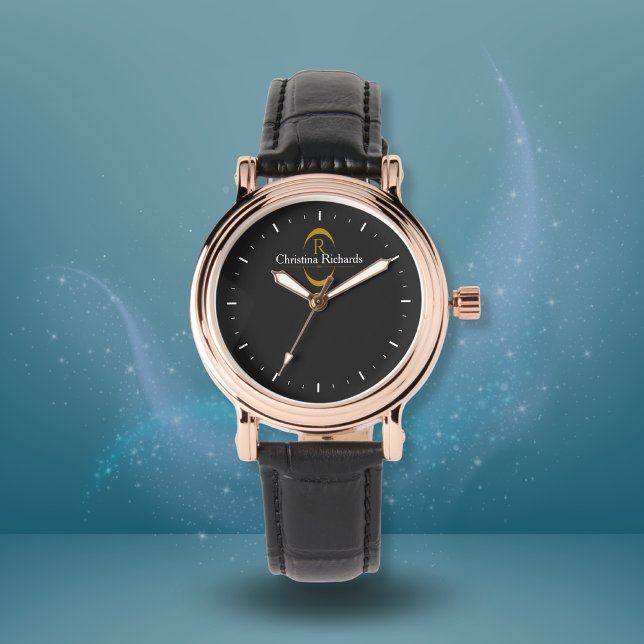 Svartmodern elegant Guld Monogram Armbandsur (Skapare uppladdad)