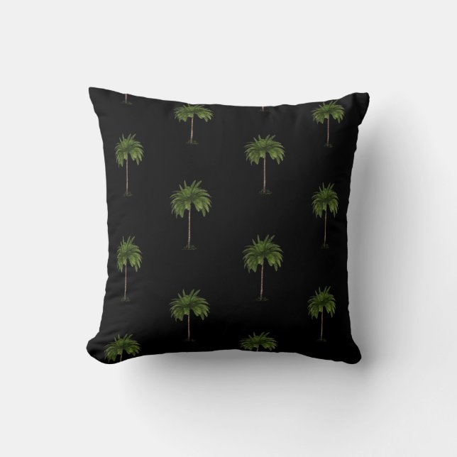 Svartmodern Handflatan-Eleganten Träd Kudde (Framsida)