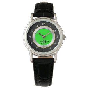 Svartmonogram för Bright Grönt Silver Armbandsur