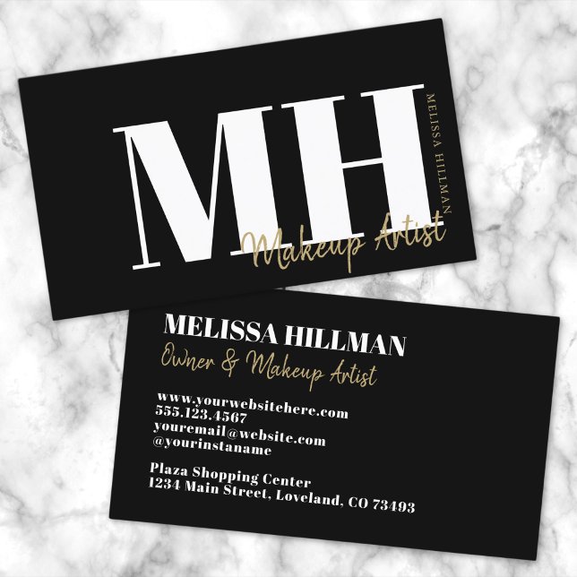 Svartmonogram för enkel Elegant för professionell Visitkort (Professional Simple Modern Black Gold Monogram Business Card)