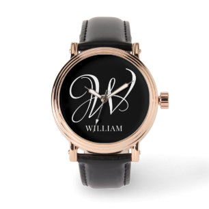 Svartmonogram för initial Elegant av Personlig Armbandsur