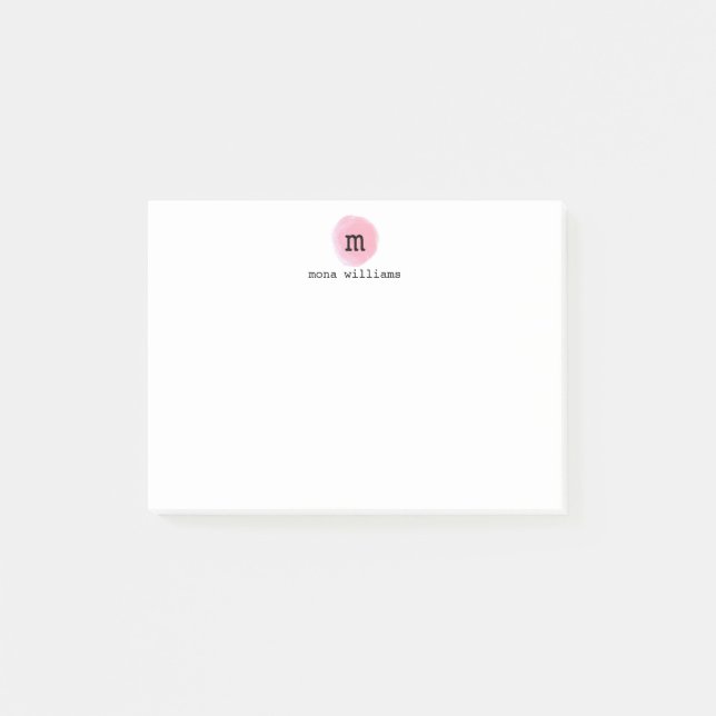 Svartmonogram för  Rosa, vattenfärgcirkel, svart Post-it Block (Framsida)