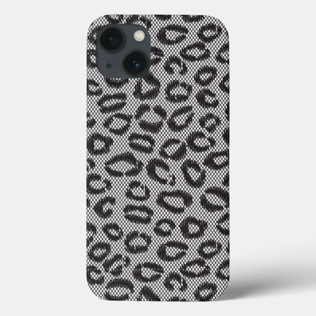 Svartnät snöre med leopard mönster på vitt (Baksida)