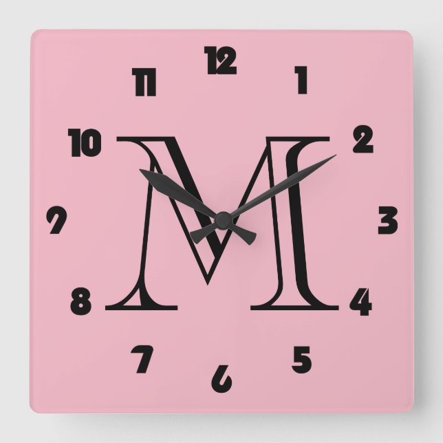 Svartnummer i monogram Tjock på Rosa Fyrkantig Klocka (Framsida)