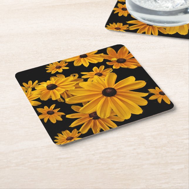 Svartögd Susan Flowers Square Papper Underlägg Kvadrat (Vinklad)