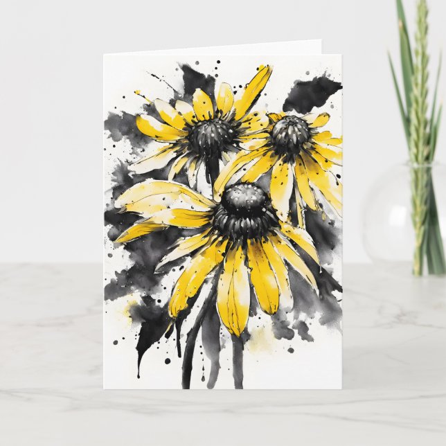 Svartögda Susan - Akvarellblommor Kort (Framsida)
