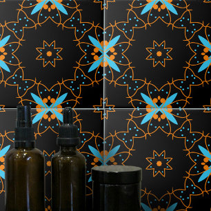 SvartOrange Turquise Arabesque Mosaic Mönster Kakelplatta