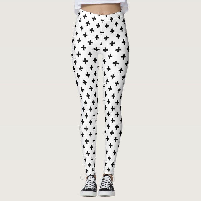 Svartpolka kor på vit leggings (Framsida)