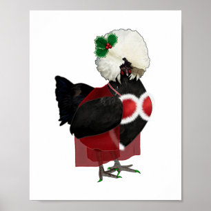 Svartpolsk Hen Wearing A Santa-Baby-jul Ou Poster