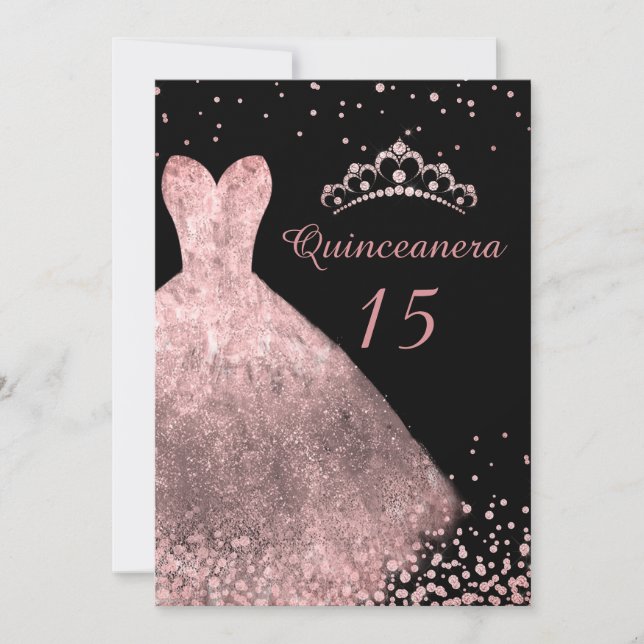 SvartQuinceanera Party 15:e ro Guld Inbjudningar (Framsida)