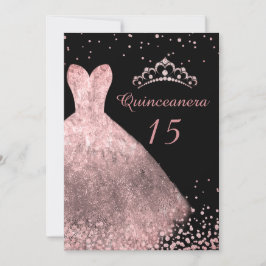 SvartQuinceanera Party 15:e ro Guld Inbjudningar