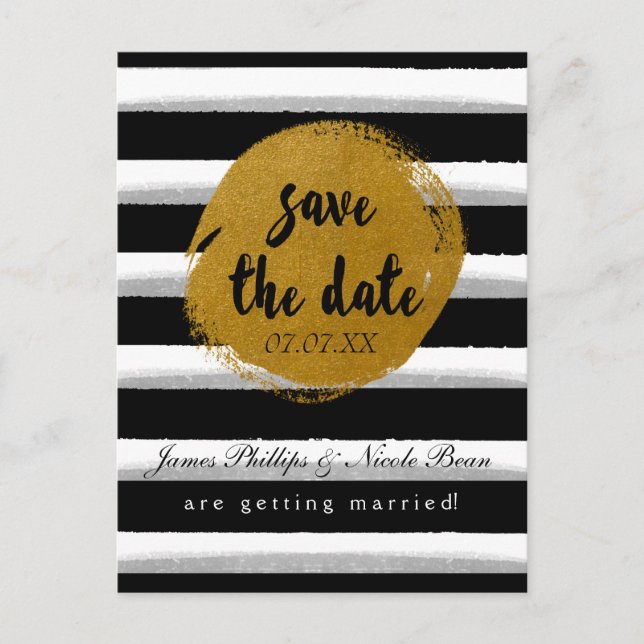 Svartrandig & Guld Folie Save The Date Postkort Meddelande Vykort (Framsida)