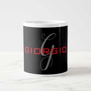 Svartrött ditt namn - första monogrammodern jumbo mugg
