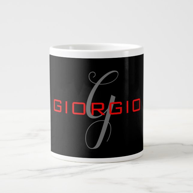 Svartrött ditt namn - första monogrammodern jumbo mugg (Framsidan)