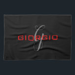 Svartrött ditt namn - första monogrammodern kökshandduk<br><div class="desc">Modern Professionell - enkel design.</div>