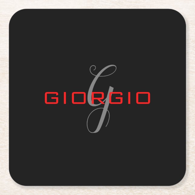 Svartrött ditt namn - första monogrammodern underlägg papper kvadrat (Framsidan)