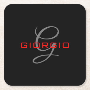 Svartrött ditt namn - första monogrammodern underlägg papper kvadrat