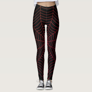 Svartrött spindelnät Halloween mönster Leggings
