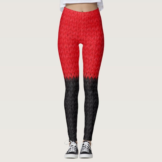 Svartrött sticka: strimlad closeup. leggings (Framsida)