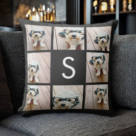 Svartryckt fotokollage med anpassad monogram kudde