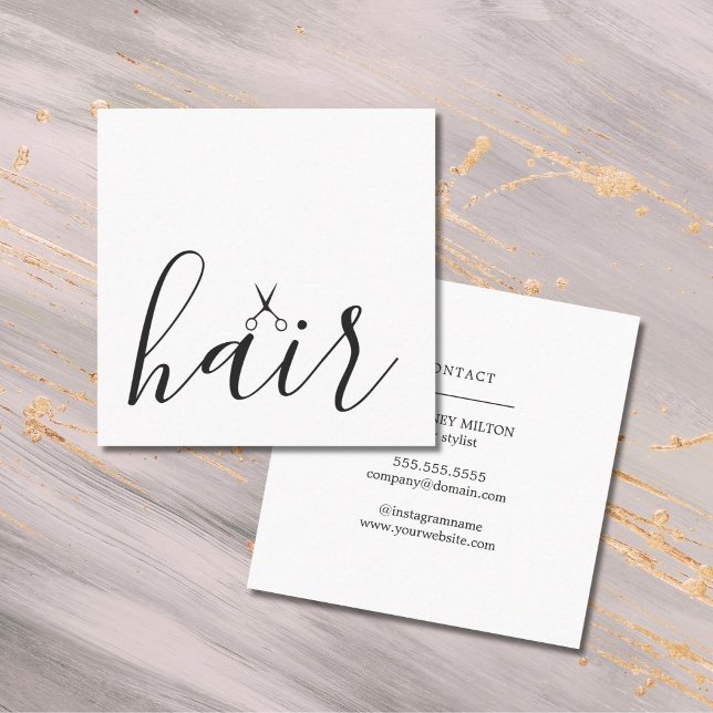 Svartsax med minimal Elegant, vit hairstylist Fyrkantigt Visitkort (Skapare uppladdad)
