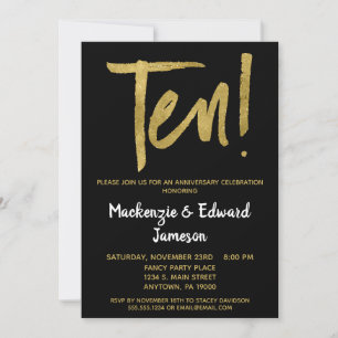 Svartsidig 10-årsinbjudan till skript i Guld Inbjudningar