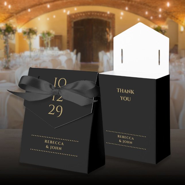 Svartsidigt och Guld minimalistiskt Speciellt datu Presentaskar (Black And Gold Minimalist Special Date Wedding Favor Boxes)