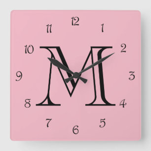 Svartsiffriga Monogram-skript på Rosa, fönster Fyrkantig Klocka