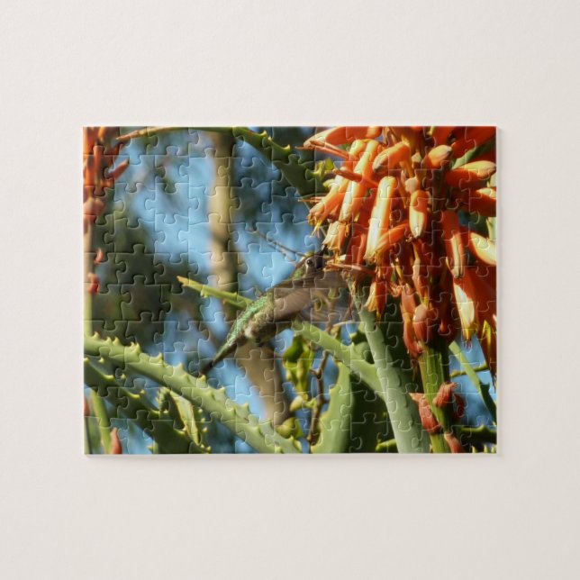 Svartsinnig Hummingbird under Flight Pussel (Horisontell)