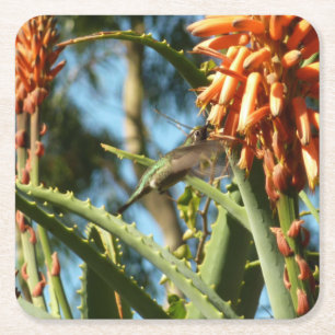 Svartsinnig Hummingbird under Flight Underlägg Papper Kvadrat