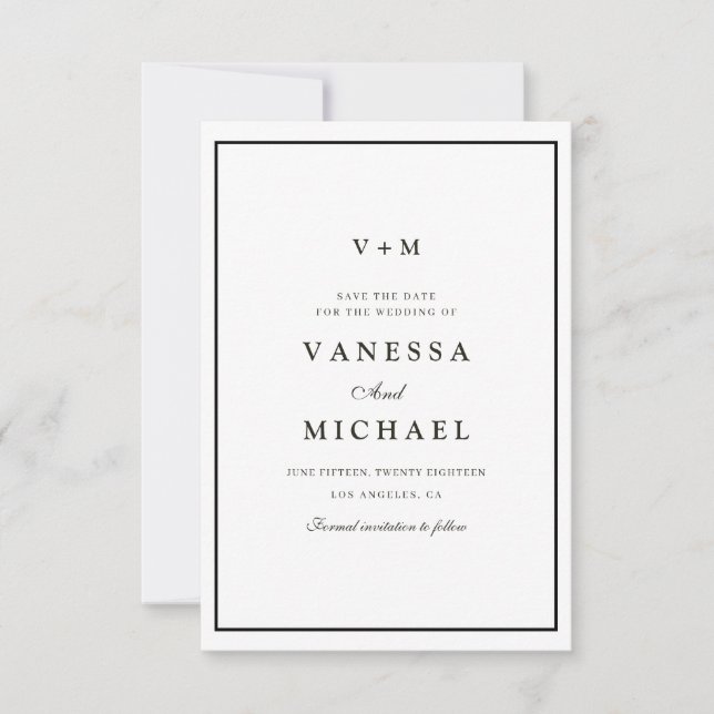 Svartsiskt unikt bröllop spara datum-kort för grän inbjudningar (Framsida)